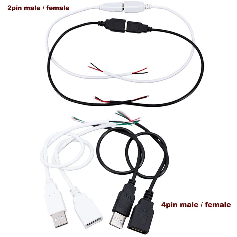 2pin 4Pin USB 2.0 5V Power Supply Cable Female Male Wire Jack Charging Extension Connector Wire 30cm black white R23