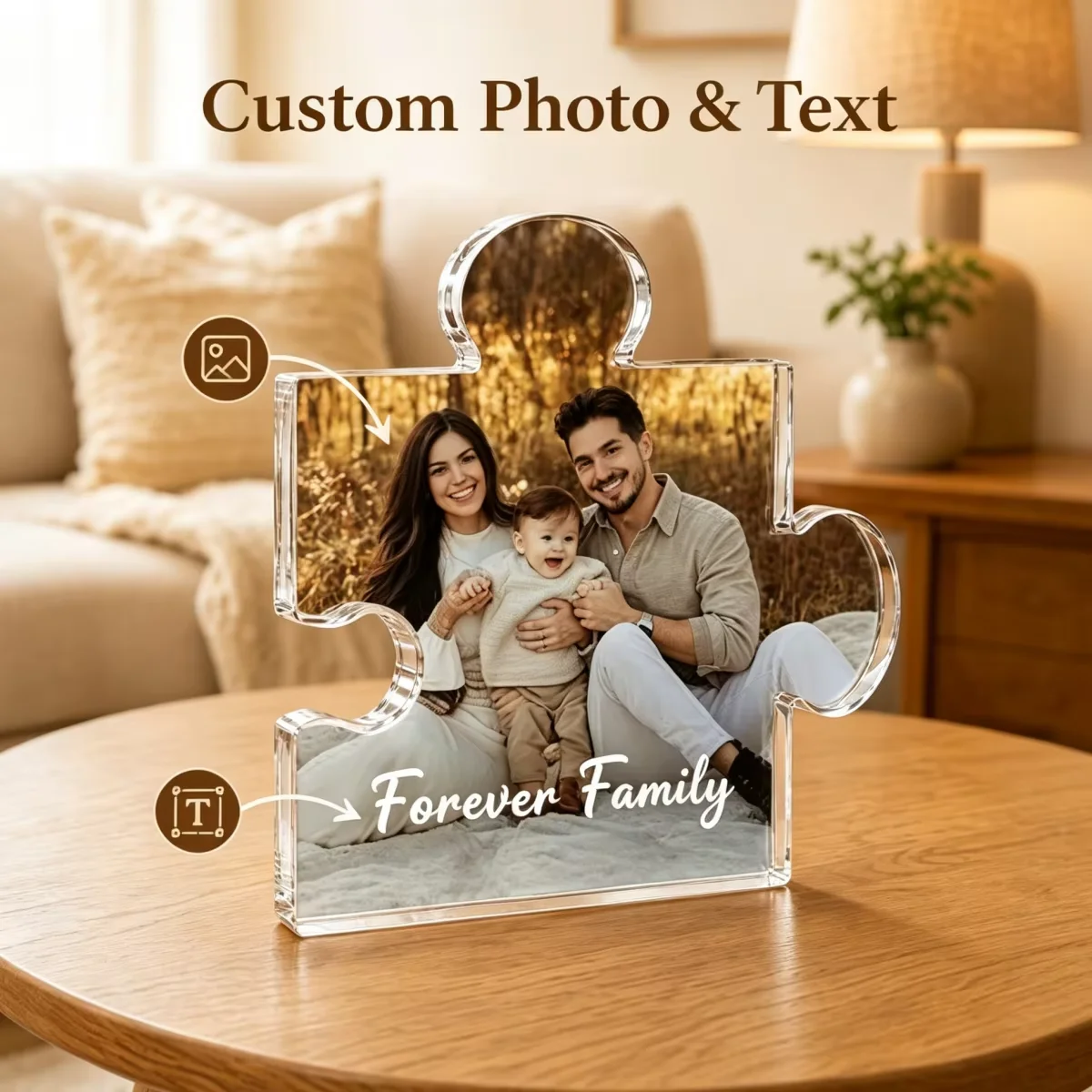 Custom Personalized Acrylic Puzzle Ornament – Customizable Text and Design; Perfect as a Gift or Decorative Piece.