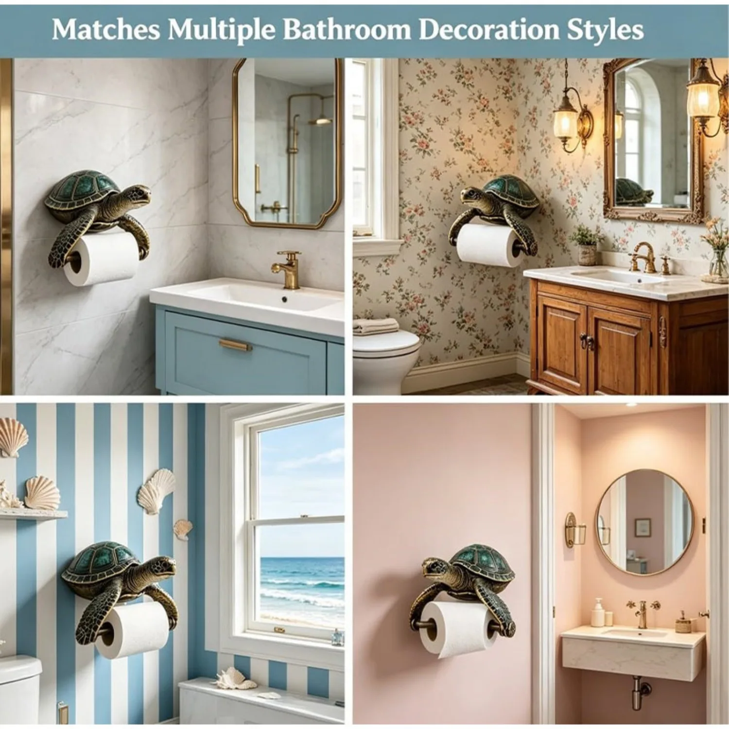 Ocean Guardians Toilet Paper Holder Series Cute Sea Turtle Wall Mount Resin Nautical Bathroom Decoration with Fun Marine Style view 2