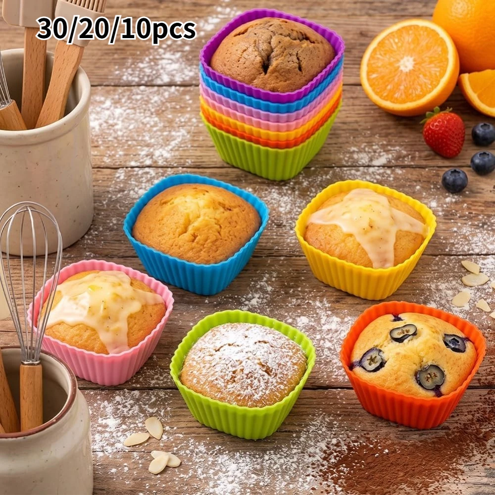 30/20/10Pcs Colorful Square Muffin Cups Set, for Egg, Puddings, Cakes, Microwave/Oven/Steamer Safe, Holiday Baking & Gatherings