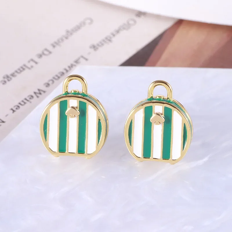 

KS European and American niche design enamel color glaze gold-plated peach heart creative stripe bag stud earrings
