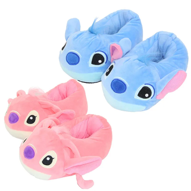 

Cartoon One-Size-Fits-All Lilo&Stitch Plush Cotton Slippers Cute Anime All-inclusive Home Slippers Winter Anti-slip Warm Shoes