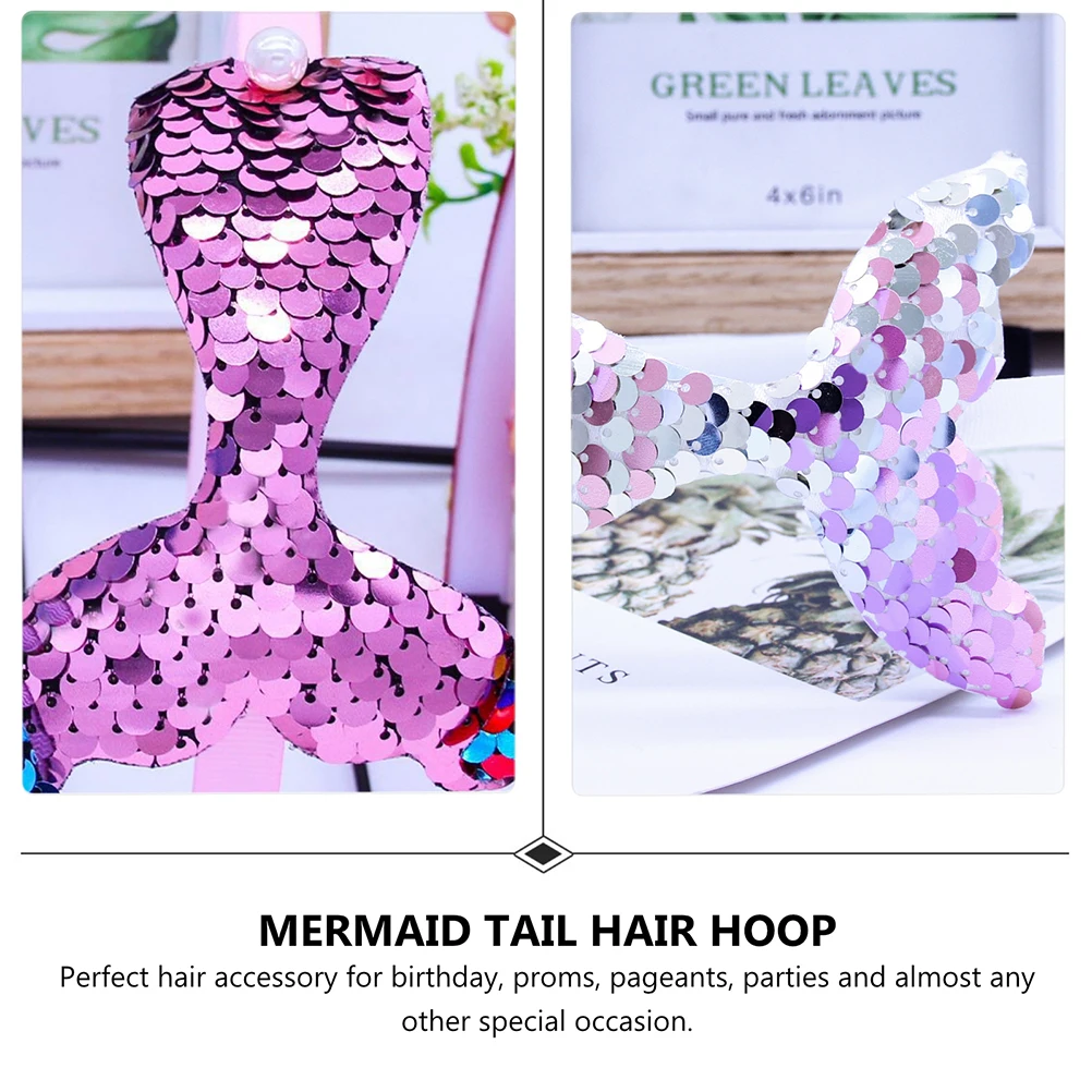 

6 Pcs Kids Cartoon Mermaid Tail Sequin Hairbands Yellow Green Cream Multicolor Party Birthday Accessories