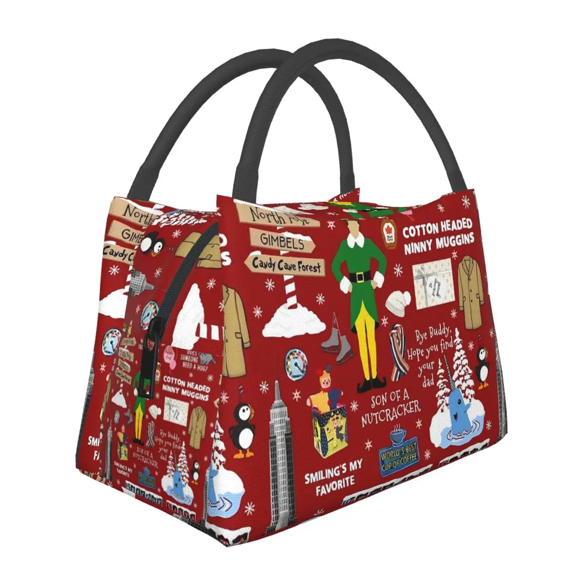 Christmas Lunch Bag Buddy the Elf collage Portable Insulated Lunch Box School Cooler Bag Vintage Waterproof Thermal Lunch Bags