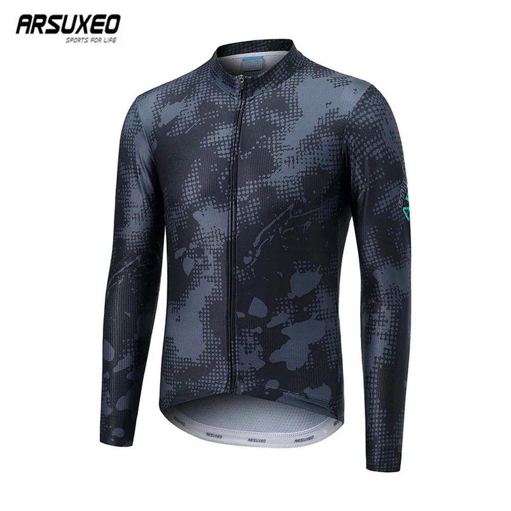 

ARSUXEO Men Cycling Jersey Long Sleeve MTB Bicycle Pro Team Cycling Shirt Slim Fit Motorcycle Motocross Bike Clothes Quick Dry