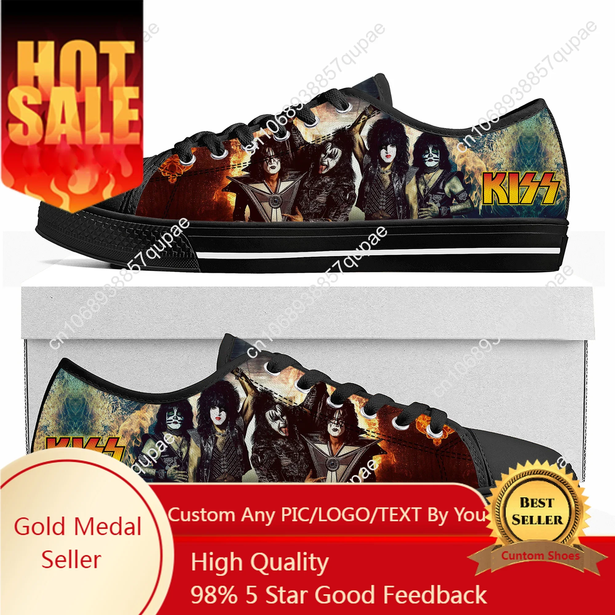 Heavy Metal Kiss Rock Band-Zapatillas de deporte de alta calidad para hombre y mujer, zapatos informales de lona, calzado personalizado para parejas