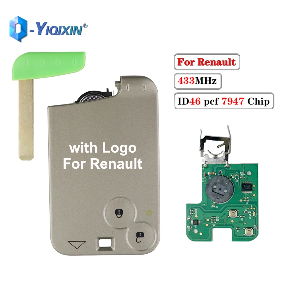 YIQIXIN 2 Button Car Key Remote For Renault Laguna Espace Velsatis 2001-2006 Auto Smart Card Keyless GO Blade ID46 PCF7947 Chip