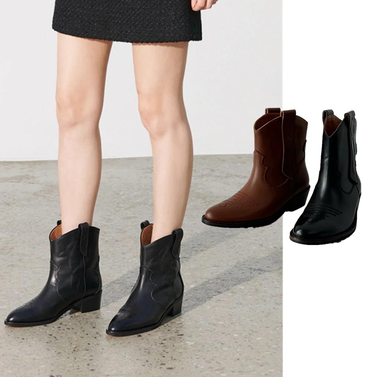 

Withered Autumn Boot Minimalist Women's Boots Shoes Women Genuine Leather Cowhide Cowboy Boots Ladies