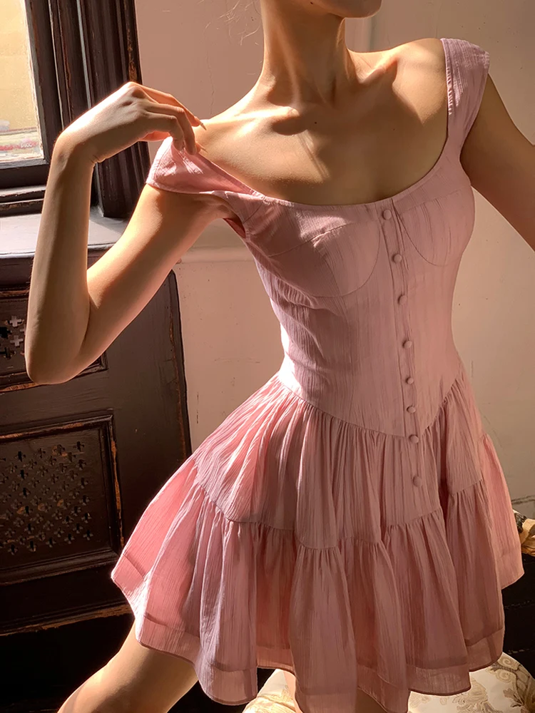 

XiaoLi Summer A-Line Dr Tea Break ort Skirt Casual High Waist Button up V-Ne Svel Slim Fit X-ape Gown