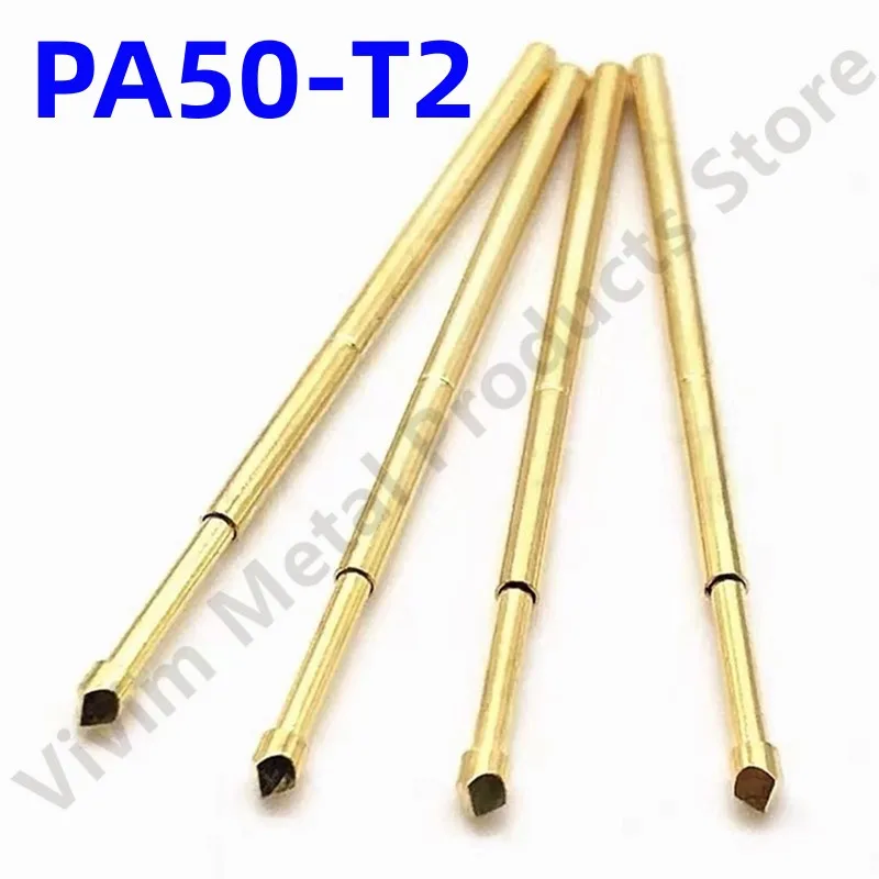 100PCS PA50-T2 Spring Test Probe PA50-T Test Pin Test Tool 16.55mm Dia0.68mm Gold Needle Tip Dia 0.9mm Pogo Pin P50-T P50-T2