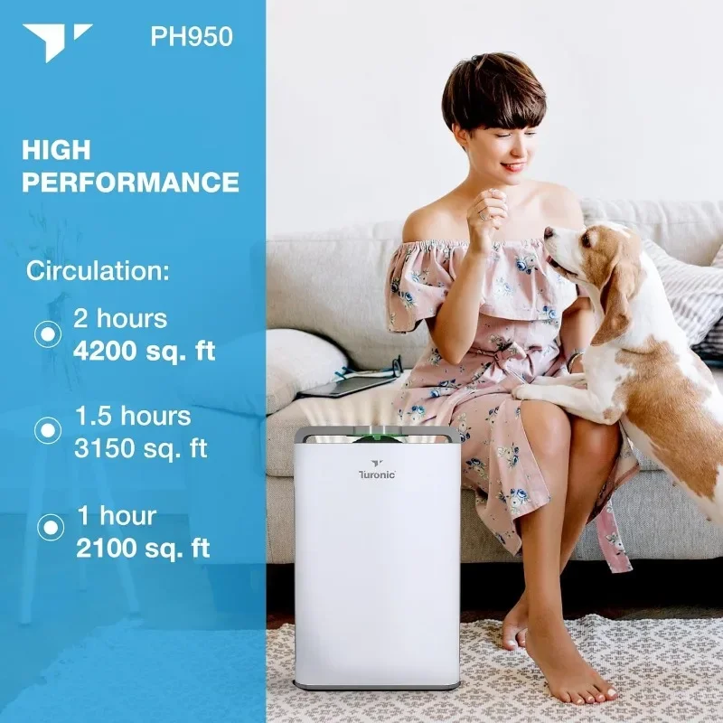 Turonic PH950-Purificateur d'air et humidificateur, filtre True Hepa 13, grande pièce, maison, jusqu'à 4200 Sq, fédération