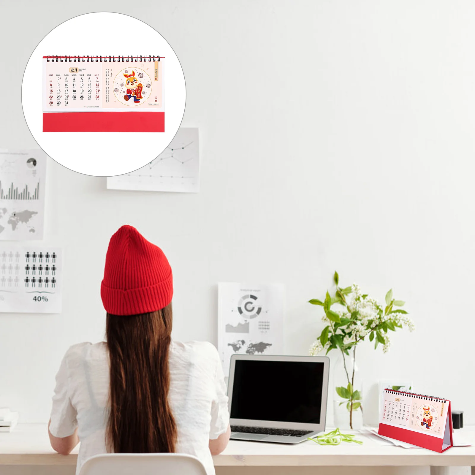 

Художественный настольный календарь на год кролика 2023, складной настольный календарь, бумажное украшение премиум-класса для домашнего офиса, 2023, календари