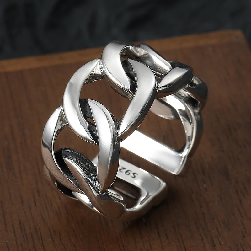 Японская и корейская мода, открытое кольцо из стерлингового серебра 925 пробы, мужское кольцо-цепочка, ювелирное изделие на удачу, кольцо для пары Японская и корейская мода, открытое кольцо из стерлингового серебра 925 пробы, мужское кольцо-цепочка, ювелирное изделие на удачу, кольцо для пары