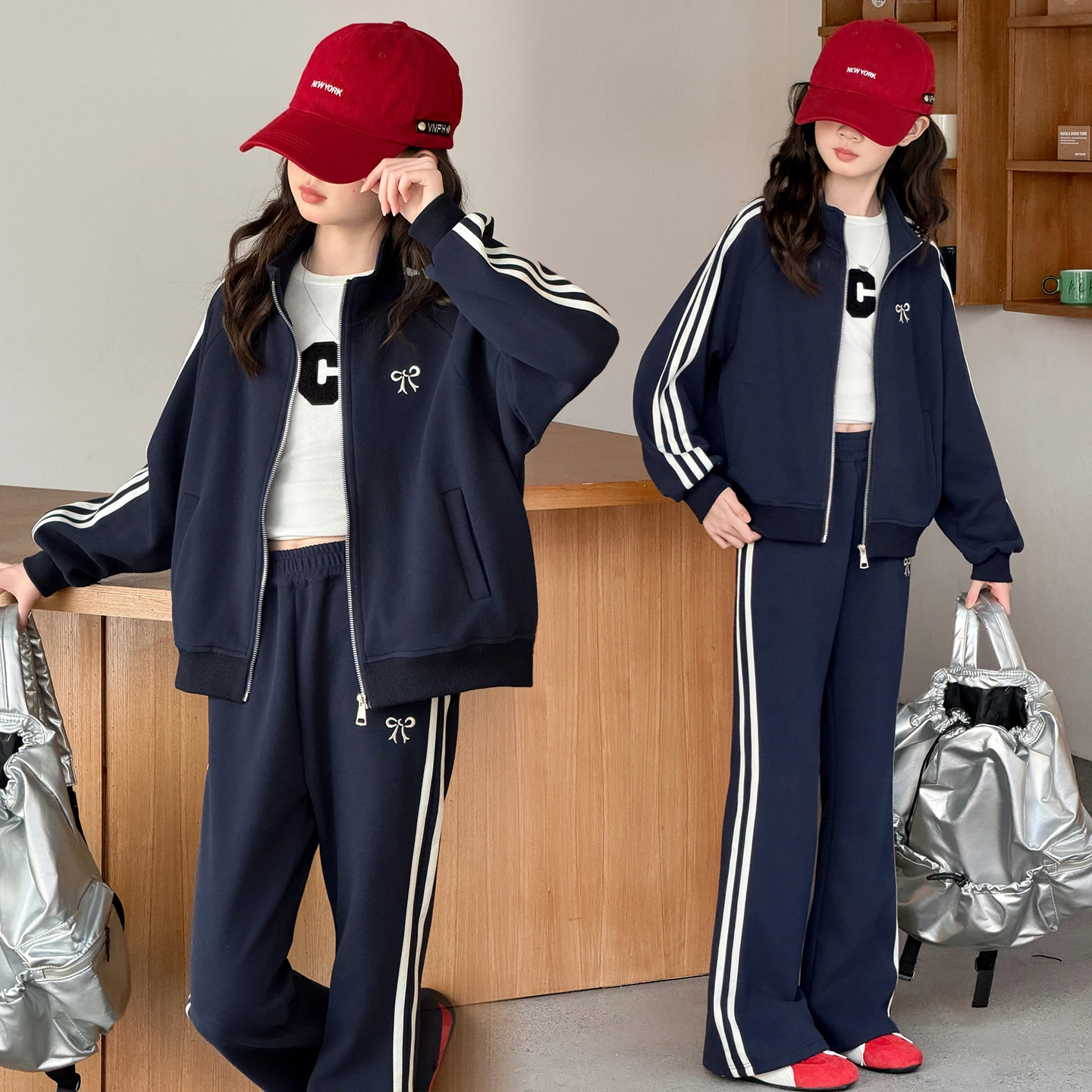 autumn teen girls sport clothes suit zipper jacket+bell-bottoms pants 2pcs junior kids Sportswear set children clothing outfits