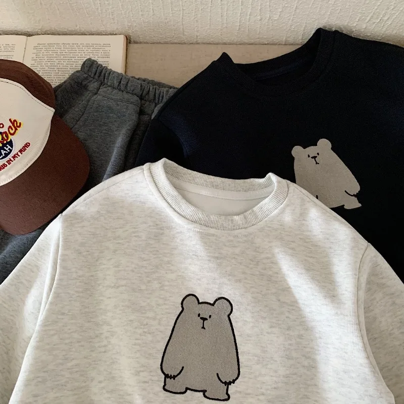 2-7Y Stylish Kids Hoodie Cute Cartoon Bear Printed Boys O-Neck Sweatshirt Girls Baby Loose Pullover Children Casual Clothes 5