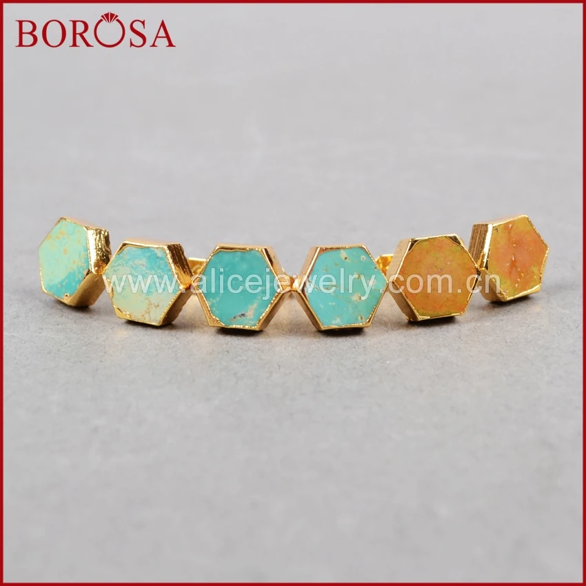 New Arrival 18k Gold Plated Hexagon Natural Turquoise Stud Earrings for Women Natural Stone Earrings for Women Gift for Her