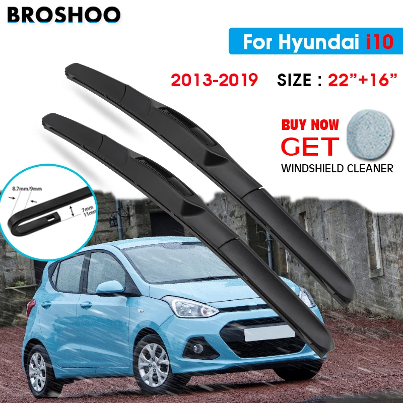 

Car Wiper Blade For Hyundai i10 22"+16" 2013-2019 Auto Windscreen Windshield Wipers Blades Window Wash Fit U Hook Arms