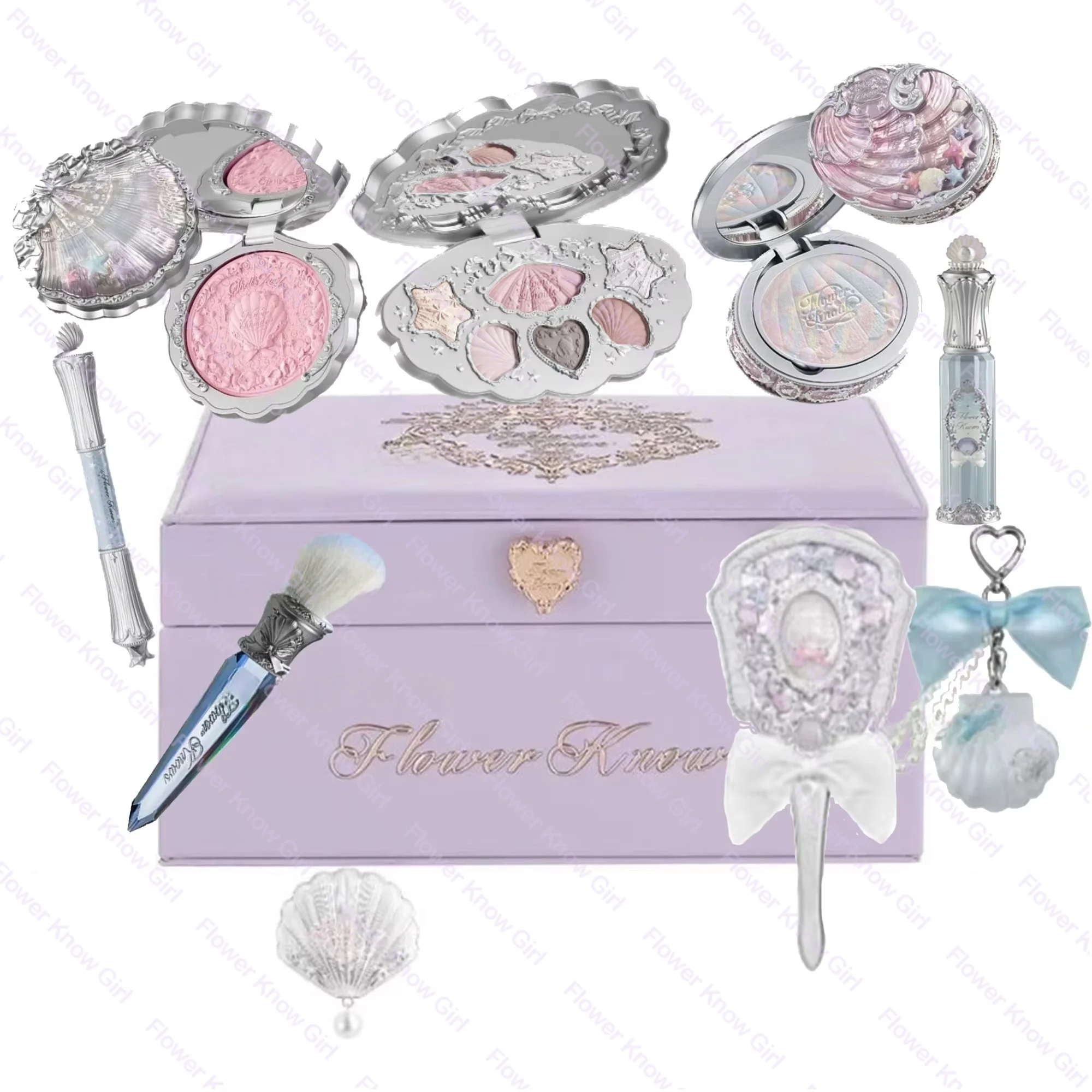

Flower knows Makeup Gift Set Shell Jewelry All-In One Full Professional Eyeshadow Blush Baked Powder 10pcs makeup Kits