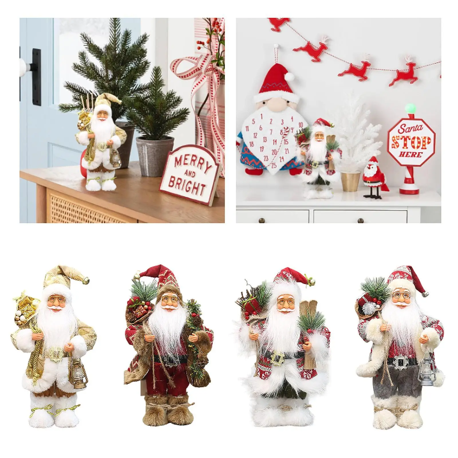 Kerstpopdecoratie 12" Kerstmanbeeldje Klassieke Kerstmanfiguur voor Festival Tafel Bureau Nieuwjaar Vakantiekamer