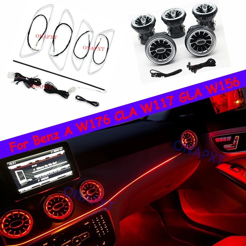 لبنز A W176 B W246 CLA 117 GLA 156 ل AMG MB Led ديكور الباب لوحة التوربينات الهواء تنفيس فوهة مصباح المحيطة مجموعة ضوء