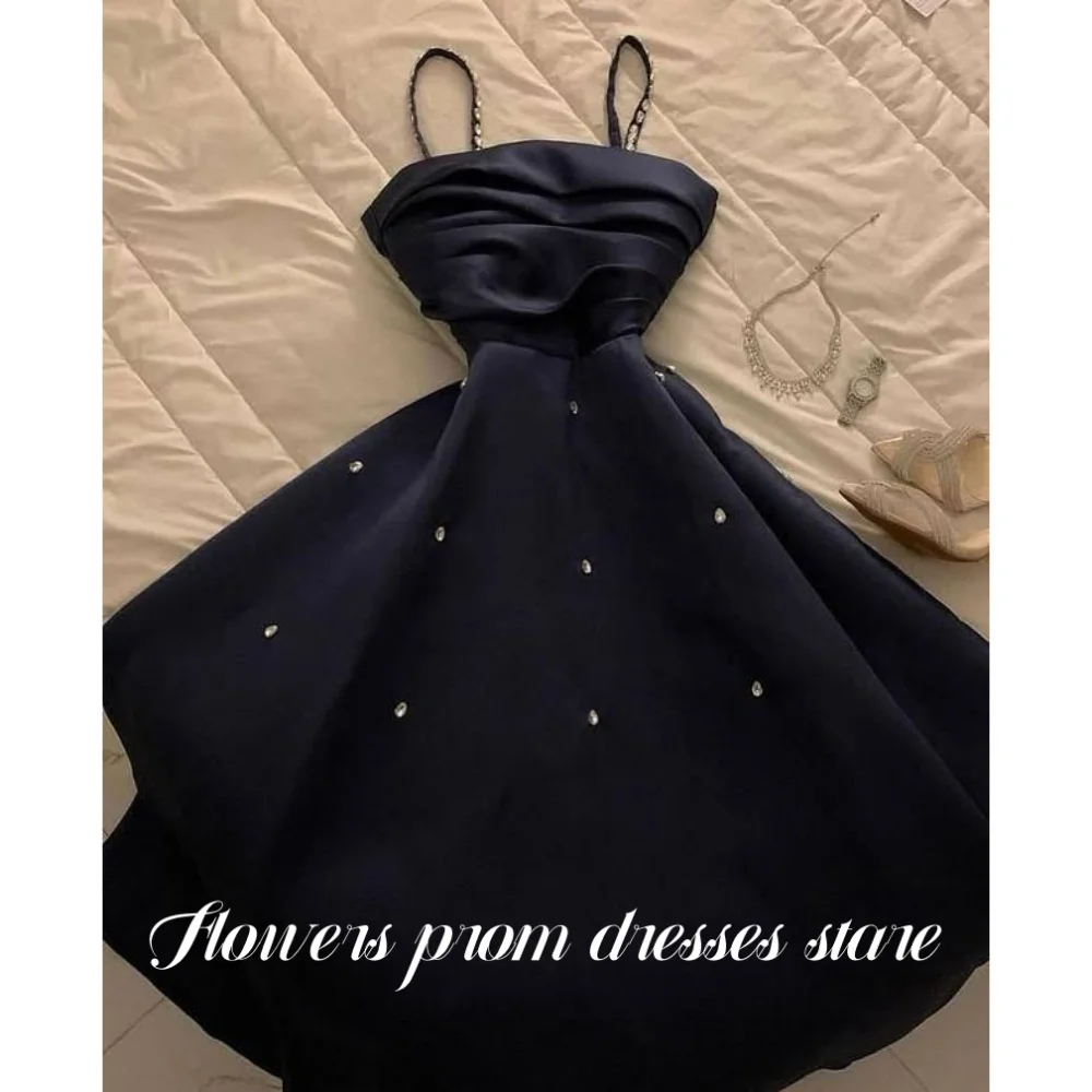 

Flowers Black Party Dress Crystals Evening Dress A-Line with Pleats Formal Vestido De Novia فستان سهرة Arabic Women Customized