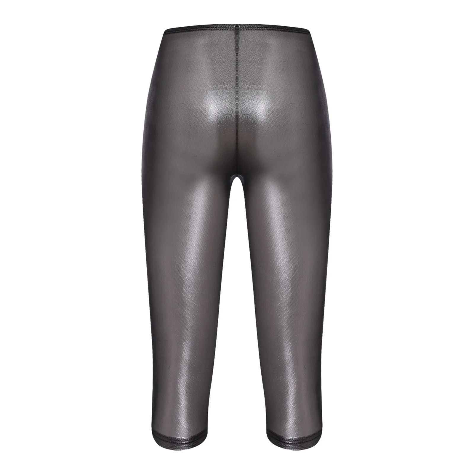 

Womens Elastic High Waist Tights Shiny Cover-up Pants Metallic Shiny Semi-transparent Capri Pants Raves Party Nightclub Costume