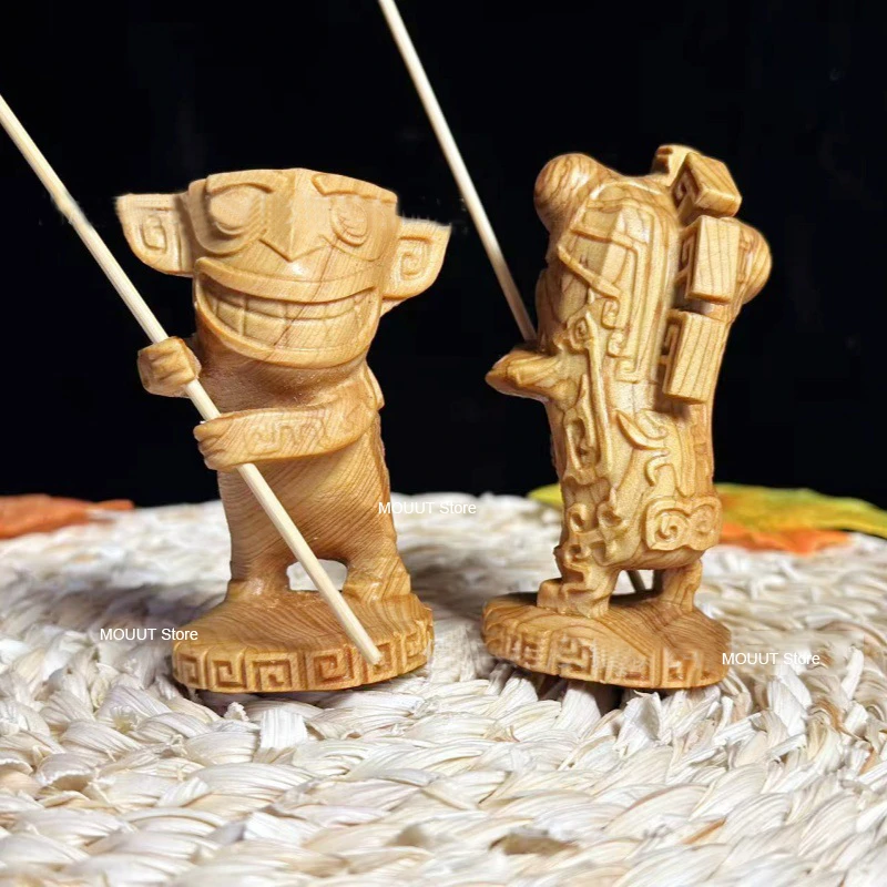 

Cliff Cypress Wood Carving Beast Nezha Demon Child Anime Figures Home Decoration 3D Fun Car Ornament Couple Gift