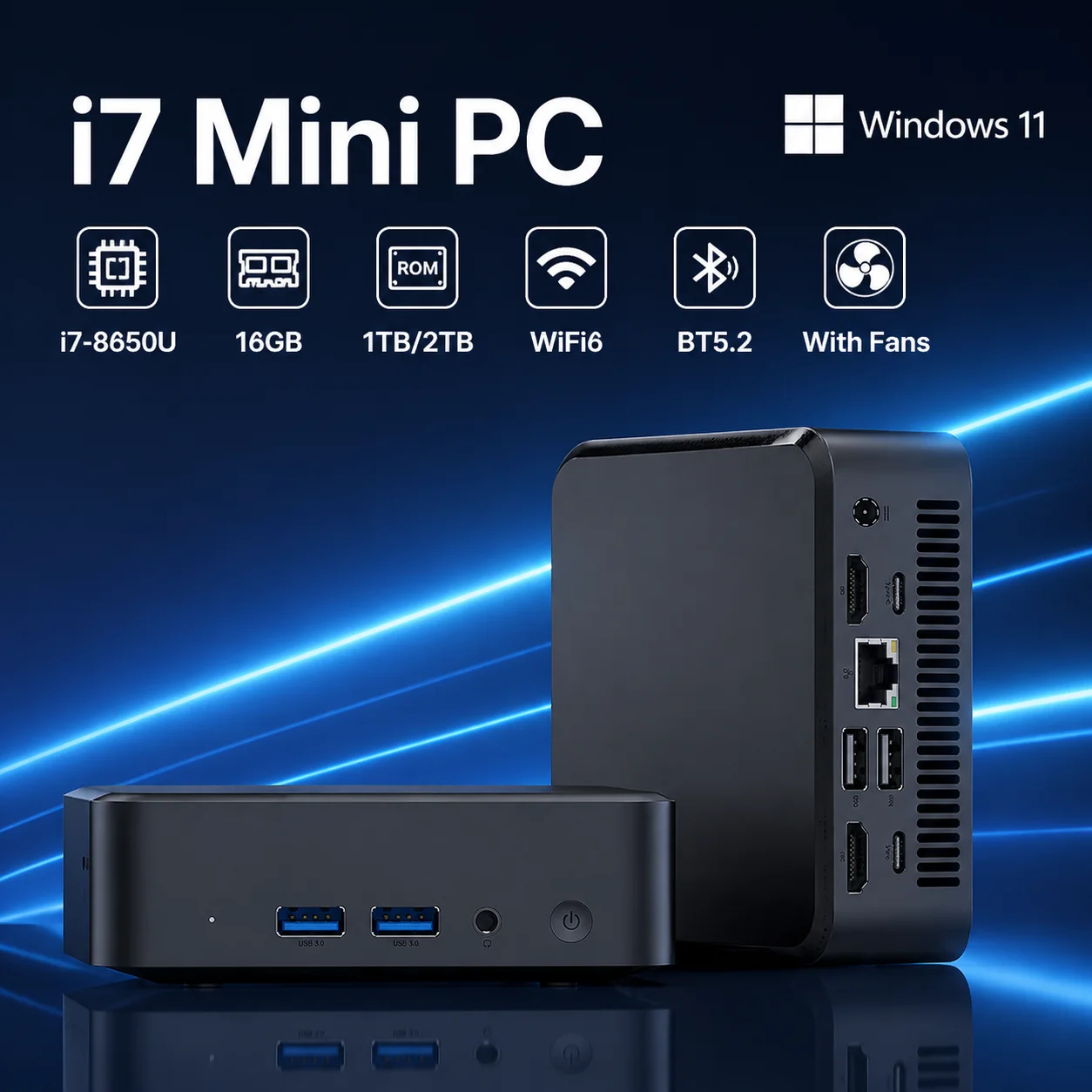 NEW Mini PC Gamer Computer Intel Core i7-8650U 32GB RAM 1/2TB SSD FHD Bluetooth WiFi6 TYPE-C Windows 11 Gaming Office 4K HDMI
