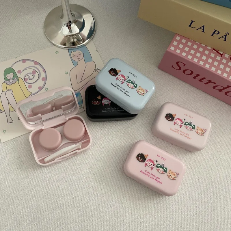 1 pc Cartoon Cute Lens Container Women INS Contacts Lens Case Men Color Contact Lenses Storage Box Portable Travel Set