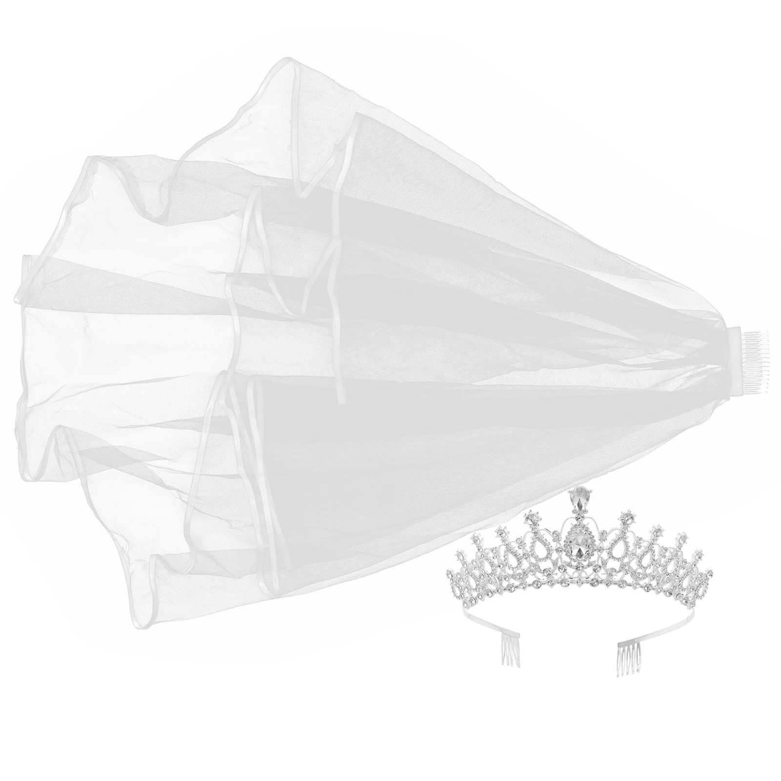 Véu branco para casamento e tiara, 2 peças, véu com pente, coroa marfim, renda