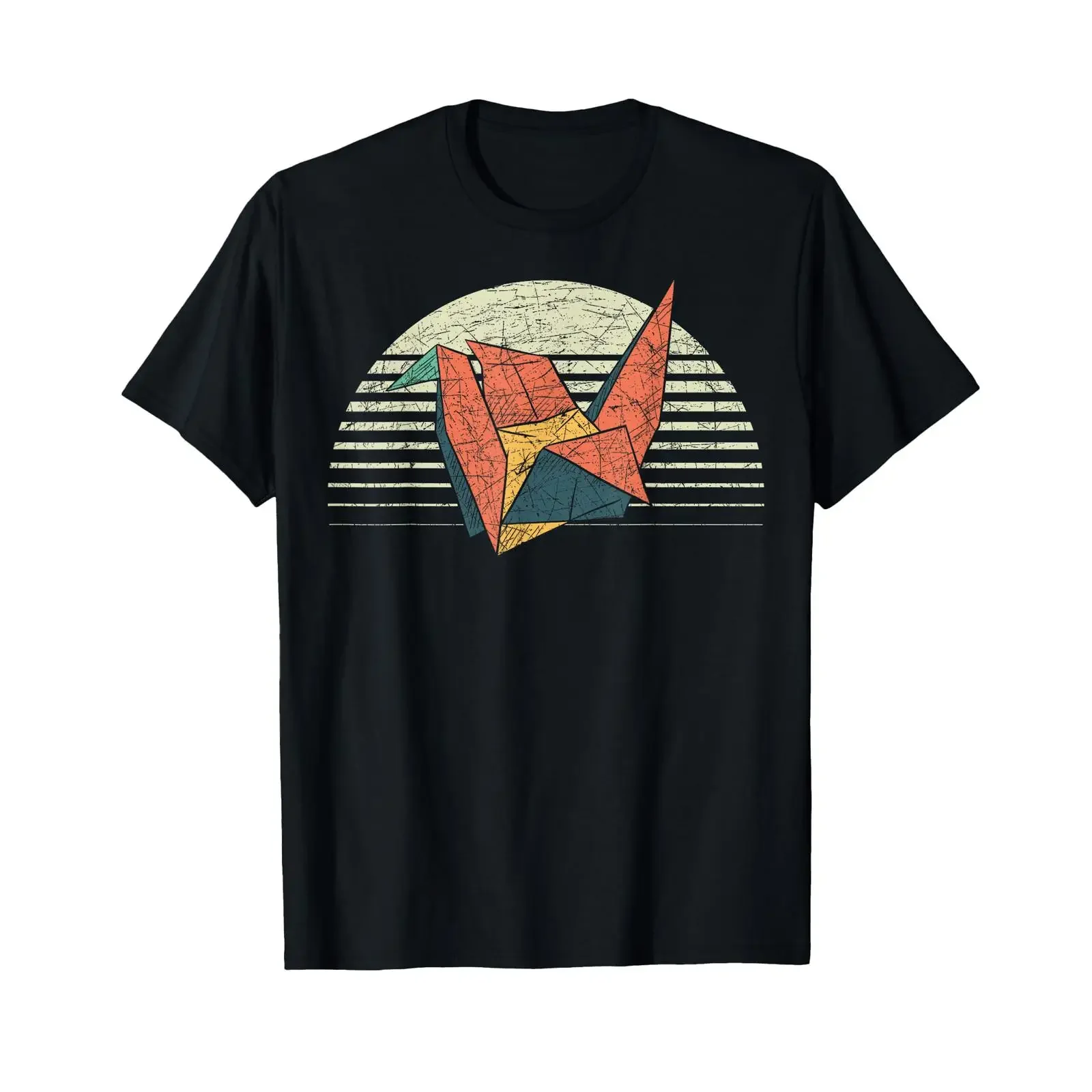 Retro Paper Crane Japanese Culture Folding Origami T Shirt vintage Washed Versatile Breathable fashion Casual homme