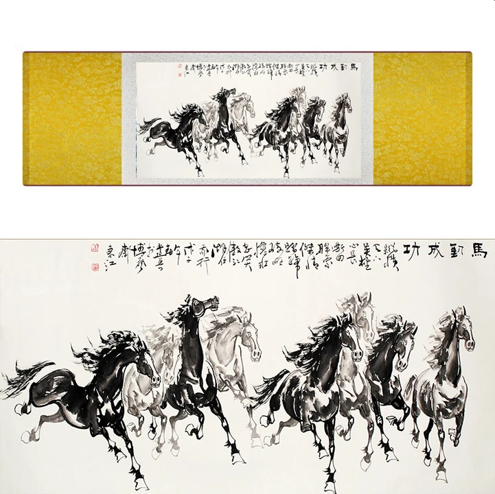 top quality Chinese Horse silk painting  Horse art painting Silk scroll art painting eight horse painting19062803