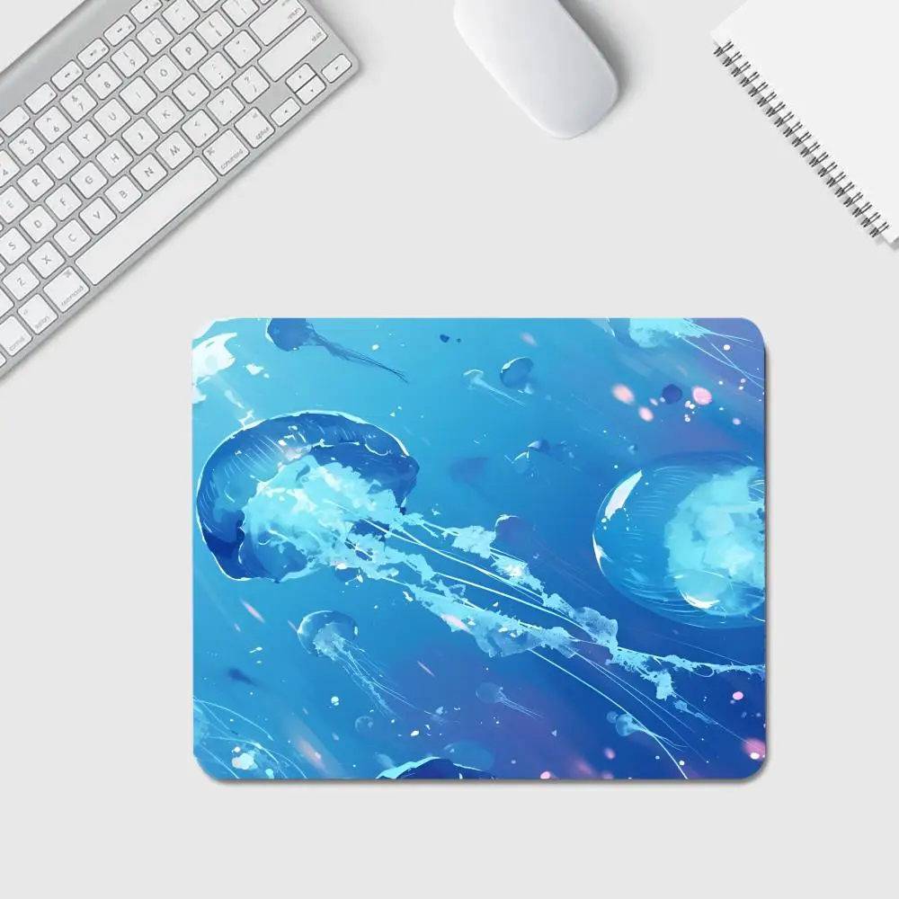 Blue jellyfish Mouse Pad Anime Game Mouse Pad High Quality Small Desk Pad Rubber Laptop Desk Pad