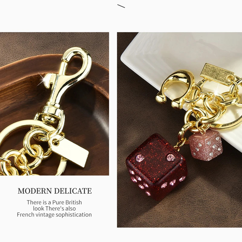 New Pink Size Dice Crystal Drip Alphabet Keychain Student Ladies Bag Gift Pendant Keyring