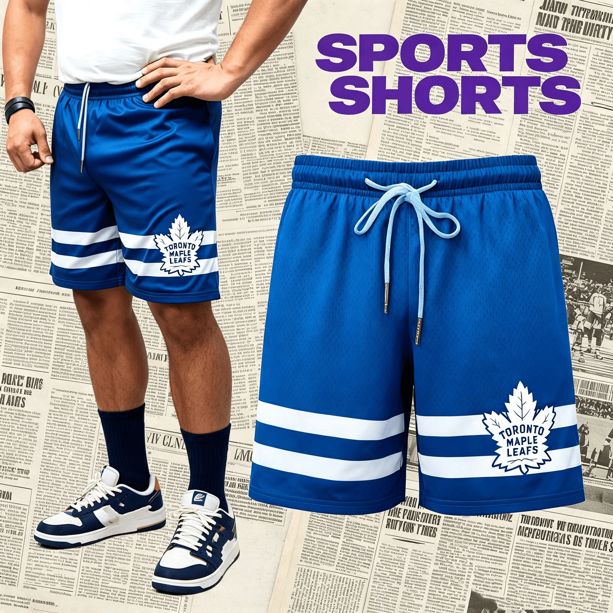 2026 Herren Toronto Maple Leafs Mesh-Sportshorts NHL Eishockey Fan Freizeit-Kurzhose Schnelltrocknend Atmungsaktiv mit Kordelzug Gym Mode – Detail 8