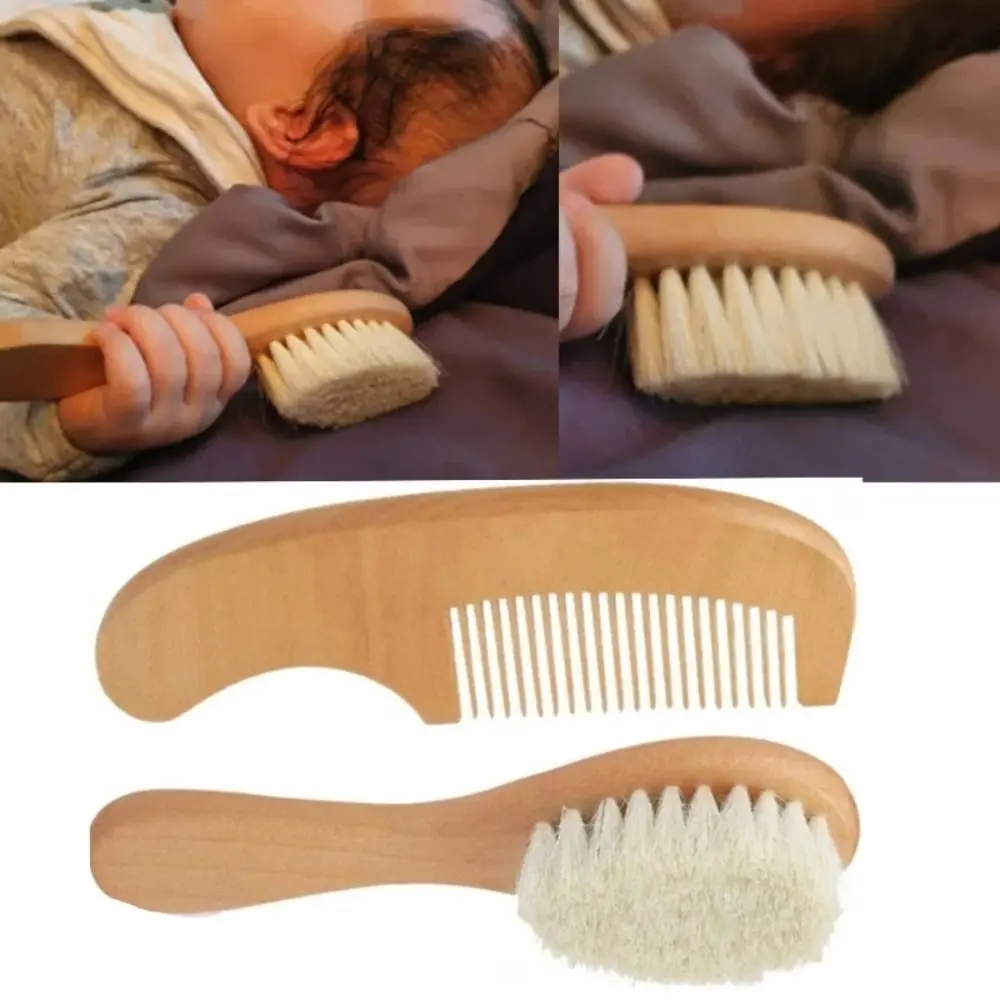 1/2pcs Portable Wooden Baby Hairbrush Infant Comb Natural Wool Head Massager Baby Care Baby Comb Hair Bath Brush Newborn Baby