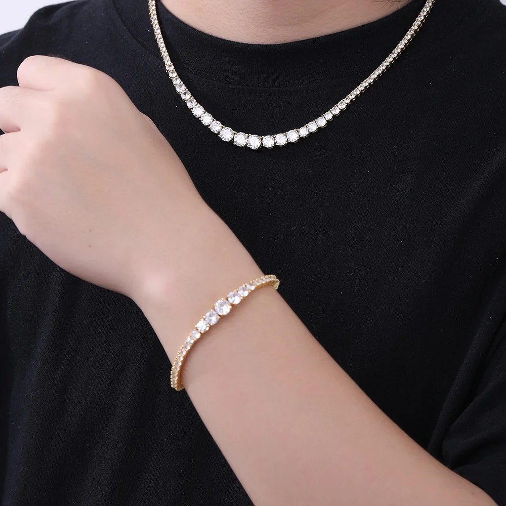 

Fashion Graduated Sizes Zirconia Tennis Chain: New INS Trendy Hip-Hop Unisex Couple's Necklace