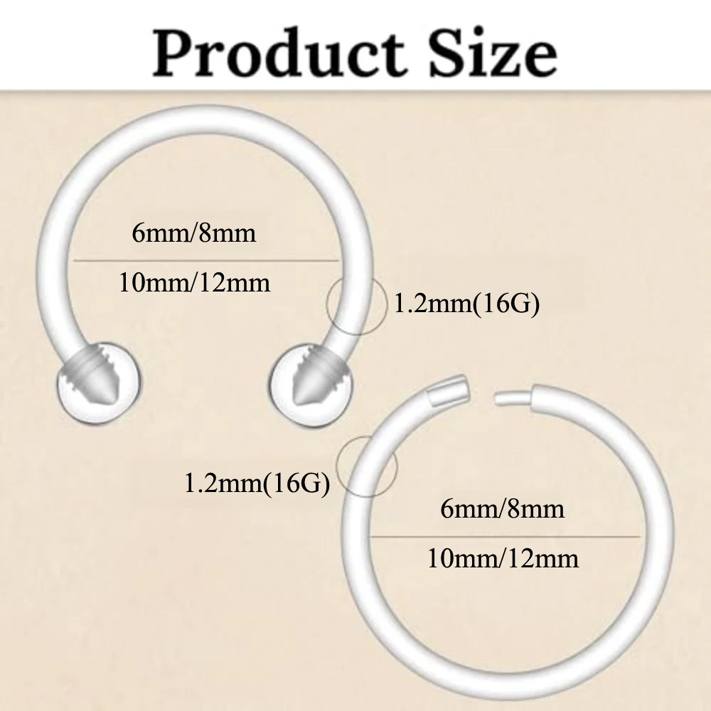 12Pcs 16G Clear Acrylic Captive Bead Horseshoe Rings Set Invisible Piercing Retainer for Septum Nose Cartilage Ear Piercing