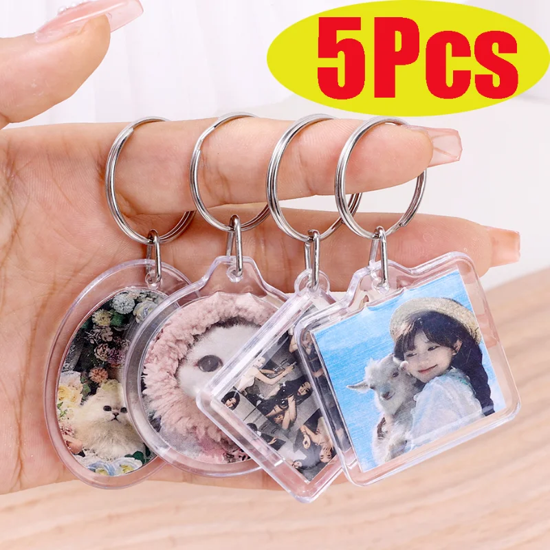 

5Pcs New Creative Transparent Insert Photo Keychain Picture Frame Keyring Couples Key Holder DIY Split Ring Gift for Women Girls