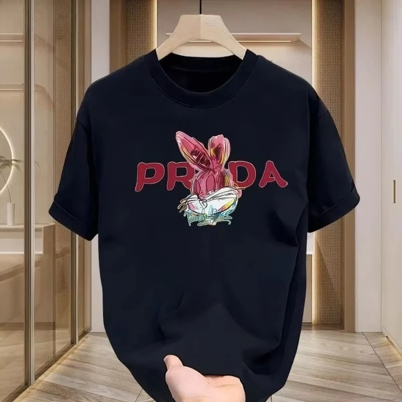 

Футболка с короткими рукавами из чистого хлопка с принтом, модный осенне-зимний топ с половиной рукавов для мужчин и женщин