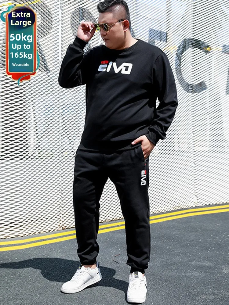 

Мужской спортивный костюм больших размеров: свободный повседневный комплект из двух предметов, удобный, из смесовой хлопковой ткани, с длинными рукавами и длинными брюками