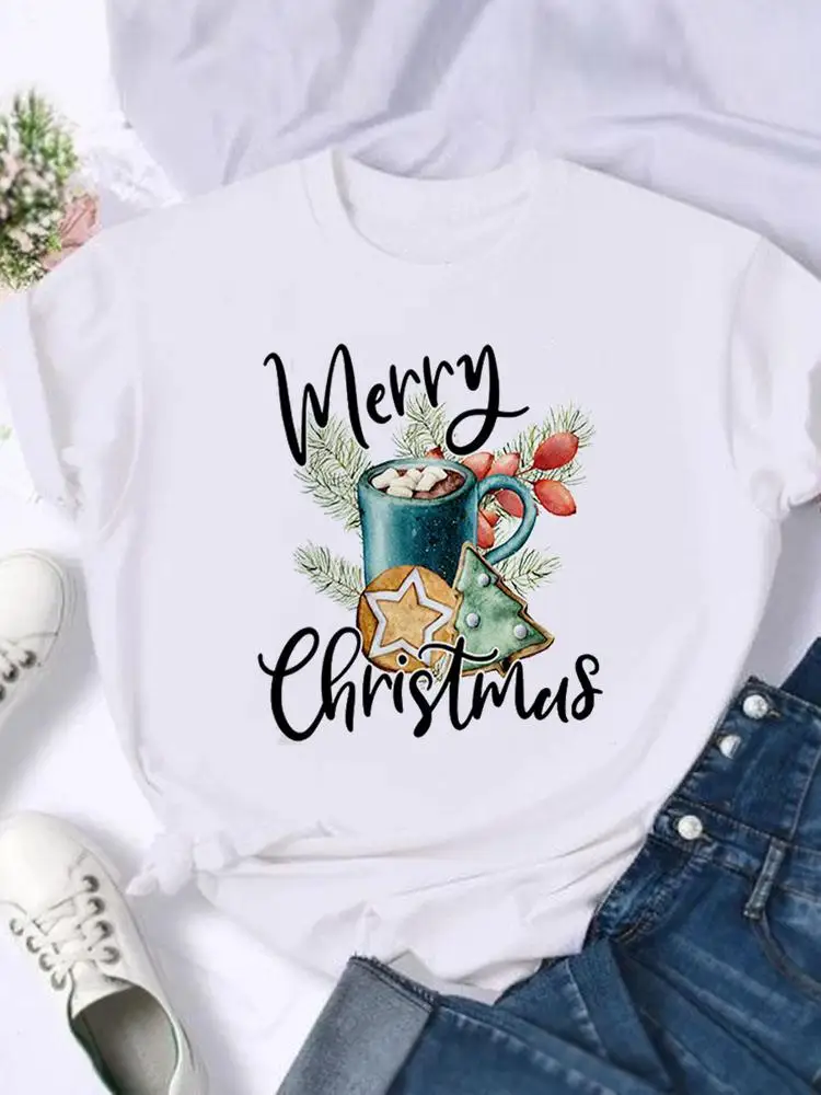 

Fashion Sweet Time Season Happy 2025 Print T Top Merry Christmas New Year Holiday Graphic T Tee Women Shirt Clothing T-shirts