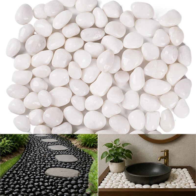 200g/300g/400g High Polished Pebbles White & Black Smooth River Rocks Home Decor Vase Fillers Aquarium Garden Landscaping TMZ