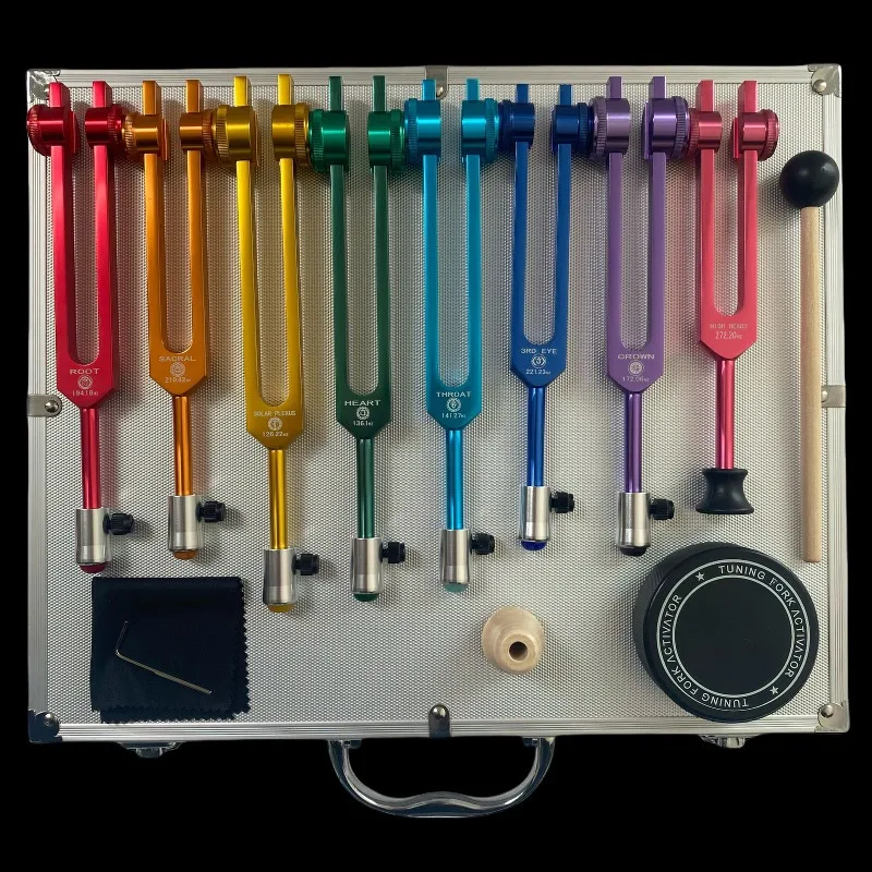 Colorful Tuning Fork Suit 8pcs Aluminum Alloy Chakra Diapason with Massage Base Yoga Meditation Sound Healing Instruments Gifts