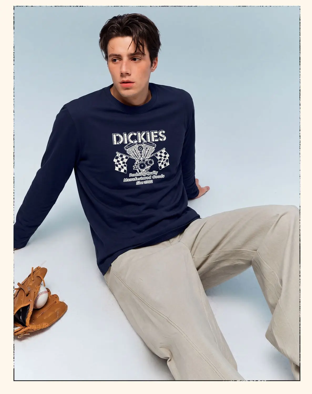 Dickies Spring Fall New Pure Cotton Long Sleeve T-Shirt, Loose Breathable Undershirt for Men Casual Top