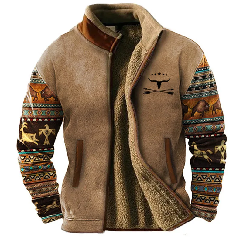 Winter Men's Fleece Jacket 3D Digital Printing Men's TOP Men's Fur Inner Liner Comfortable Plus Size Huangshi Fast