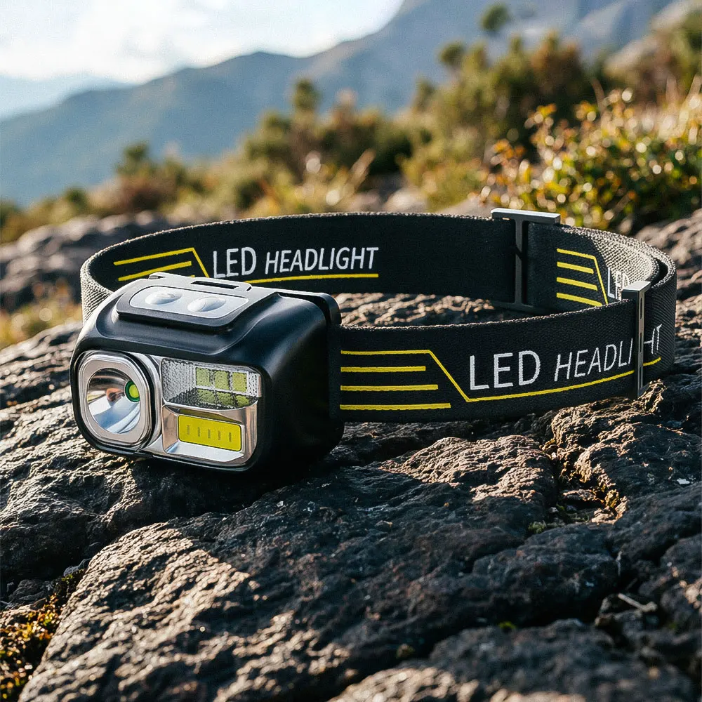 Newest Sensing Head Lamp Induction Head Light USB Rechargeable Headlamp + Built-in Battery White / Red LED Fishing Flashlight