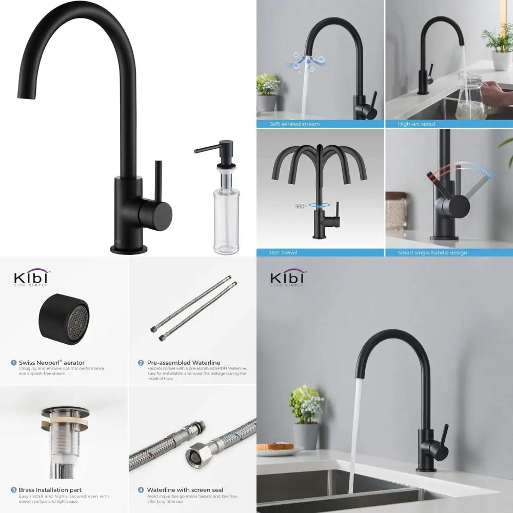

Single Handle Kitchen Faucet with 360 Swivel Spout, High Arc Design, and Soap Dispenser | Premium Bar Sink Mixer Tap for Modern