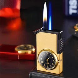 New Metal Real Watch Windproof Double Flame Inflatable Lighter Open Flame Direct Blue Flame Double Switch Ignition Gas Lighters