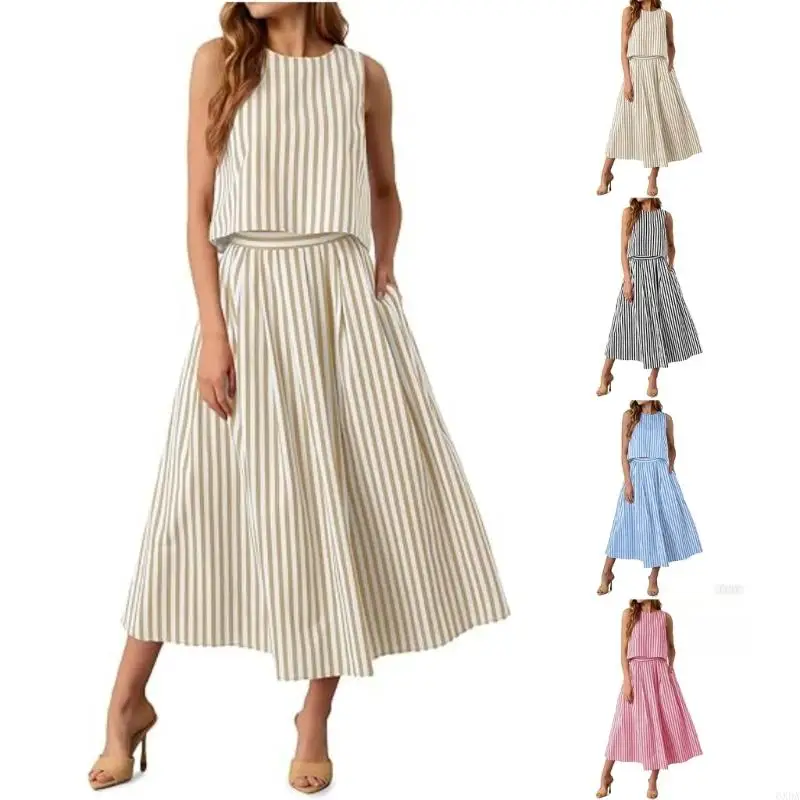 

Womens 2 Piece Skirt Sets Cap Sleeve Top Dress Travel Vacation Outfits Matching Sets 6XDA